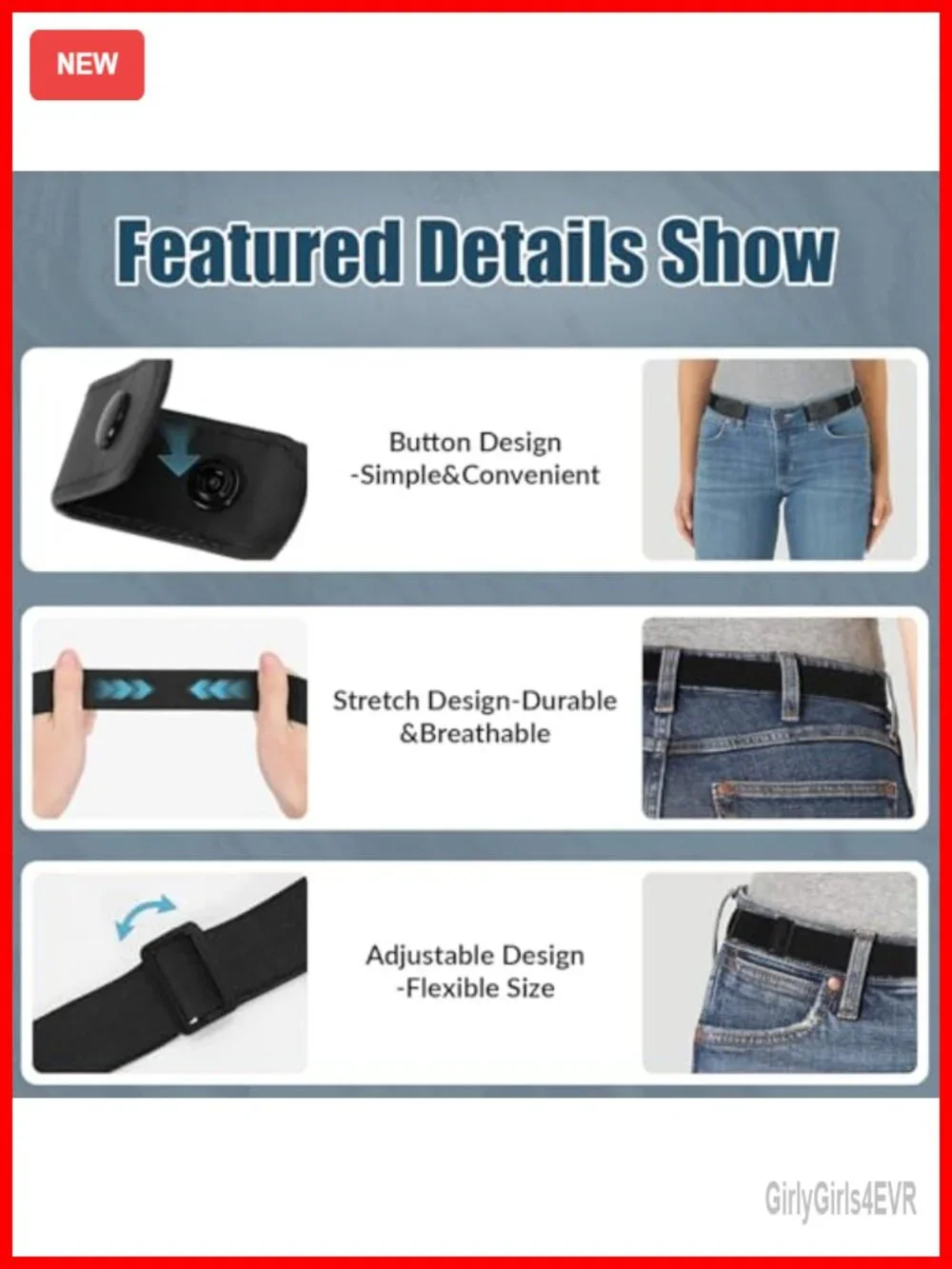 Invisible Stretch Belt No Buckle Elastic Belt for Women Men Adjustable Metal